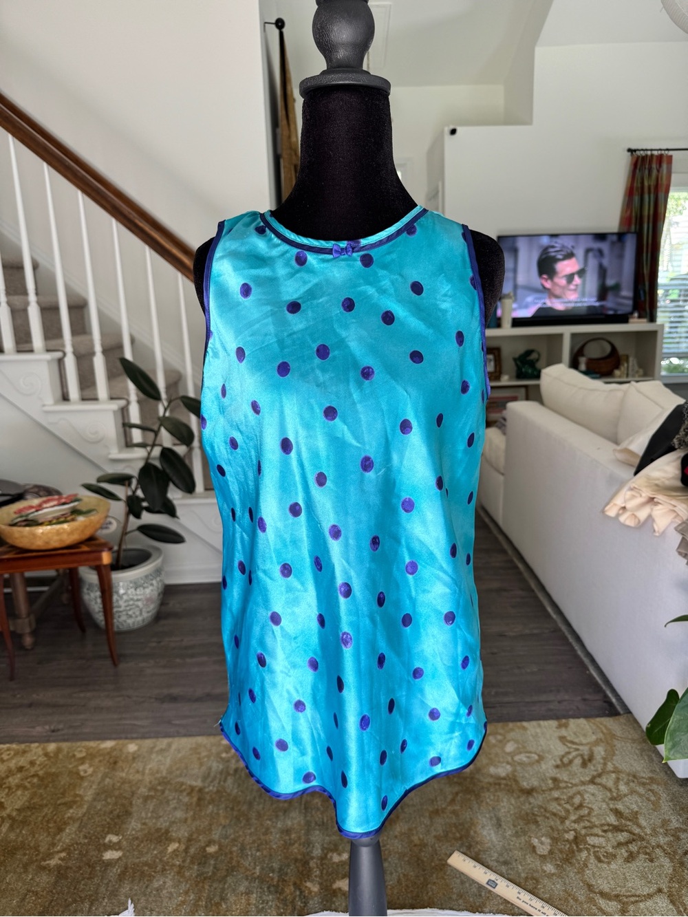 Vintage Silky Teal Polka Dot Camisole